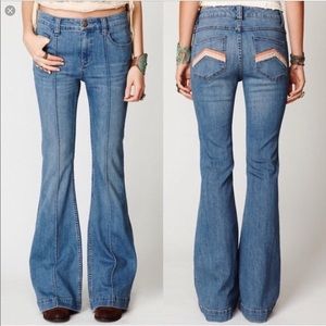 Free People Chevron Pocket Flare Bell Bottom Jeans